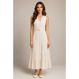 Angels‎ Forever Young Maxi Dress Womens M White Tiered Ruffle Tassled Gauzy Boho